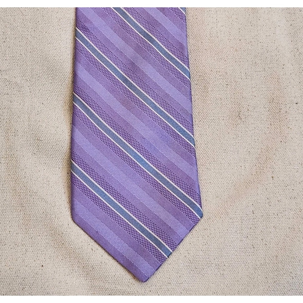 John W. Nordstrom Men's Tie Purple Blue Striped 100% Fine Italian Silk USA